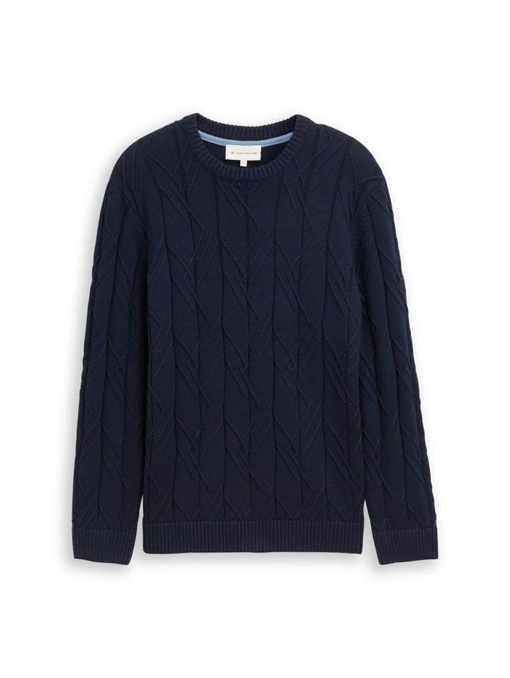 cable knit crew neck pullover, sky captain blue 10668 Bild 1