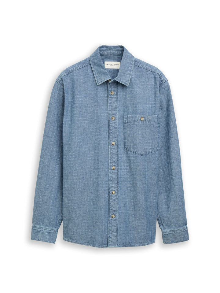 comfort checked denim shirt, mid blue denim check 40898 Bild 1