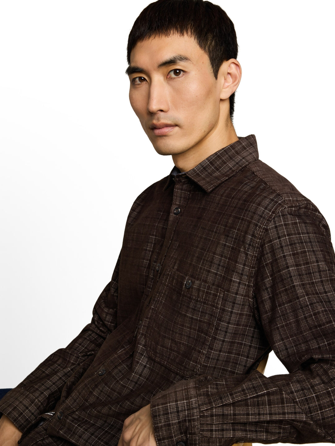 corduroy checked shirt, dark brown based check 41092 Bild 5