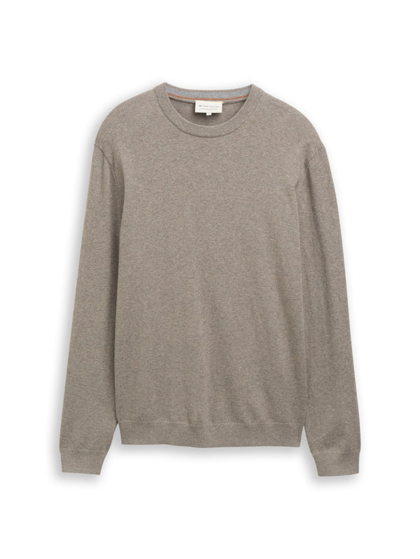 Cotton Cashmere Crew Neck Knit Driftwood Taupe Melangé