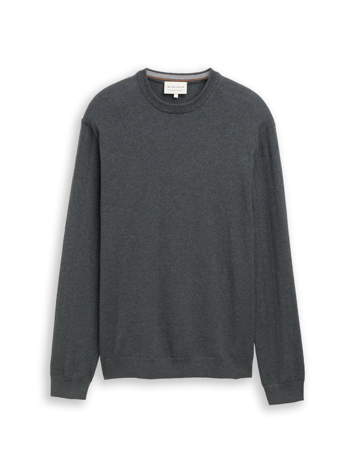 cotton cashmere crew neck knit, darkest olive melange 40543 Bild 1