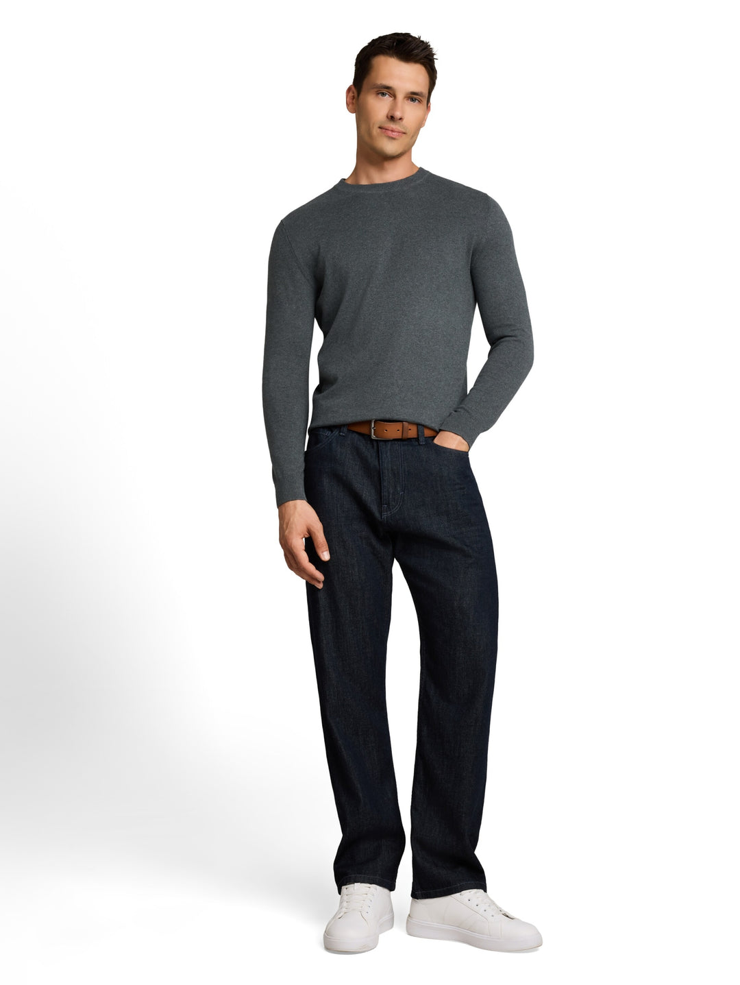 cotton cashmere crew neck knit, darkest olive melange 40543 Bild 3