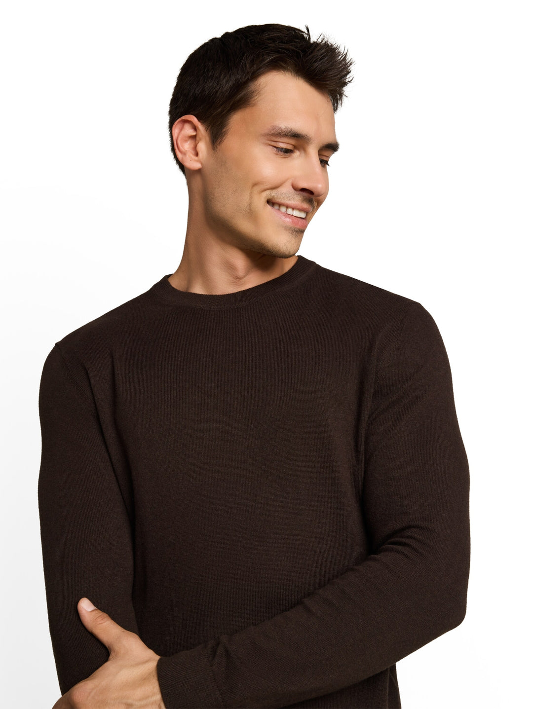 cotton cashmere crew neck knit, dark chocolate brown melange 40781 Bild 12