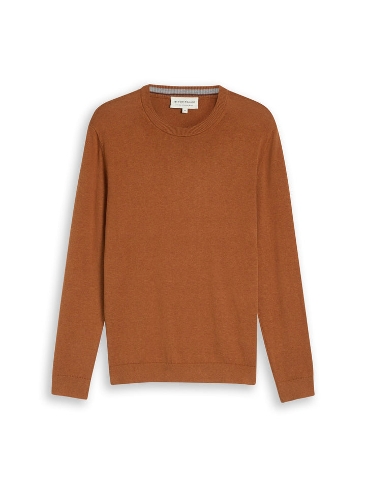 cotton cashmere crew neck knit, camel brown melange 41006 Bild 1