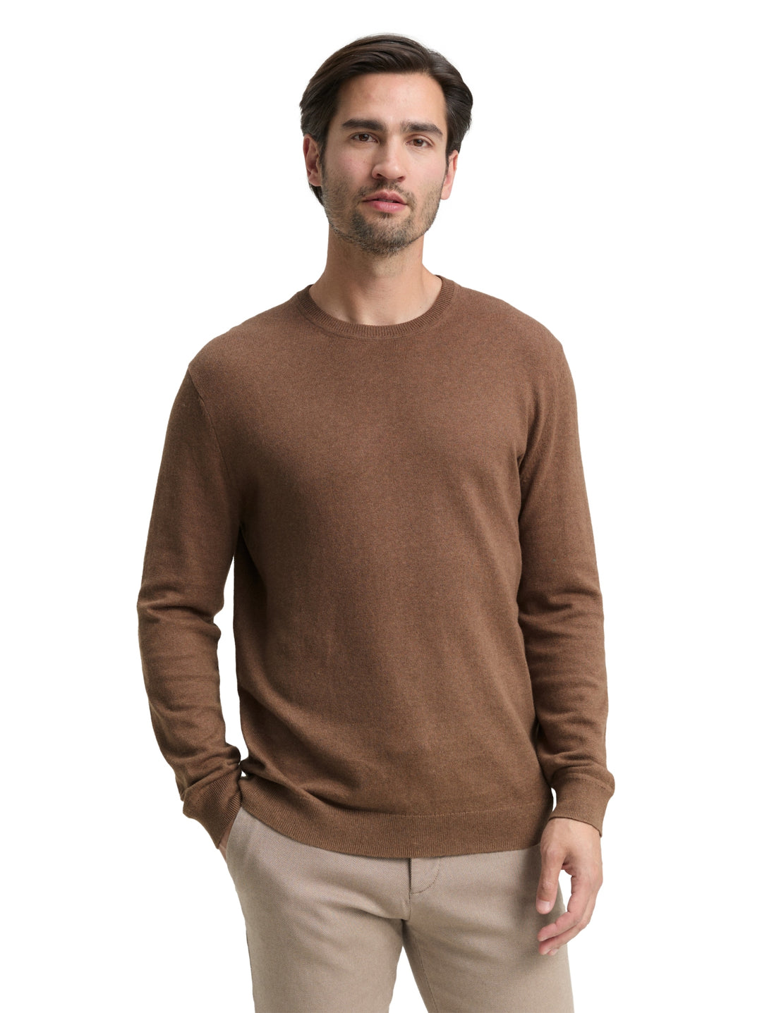 cotton cashmere crewneck knit, dark taupe melange 38678 Bild 6