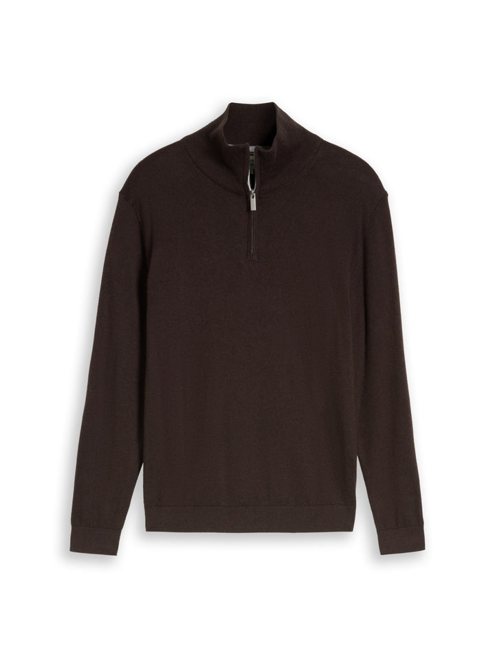 cotton cashmere troyer knit, dark chocolate brown melange 40781 Bild 1
