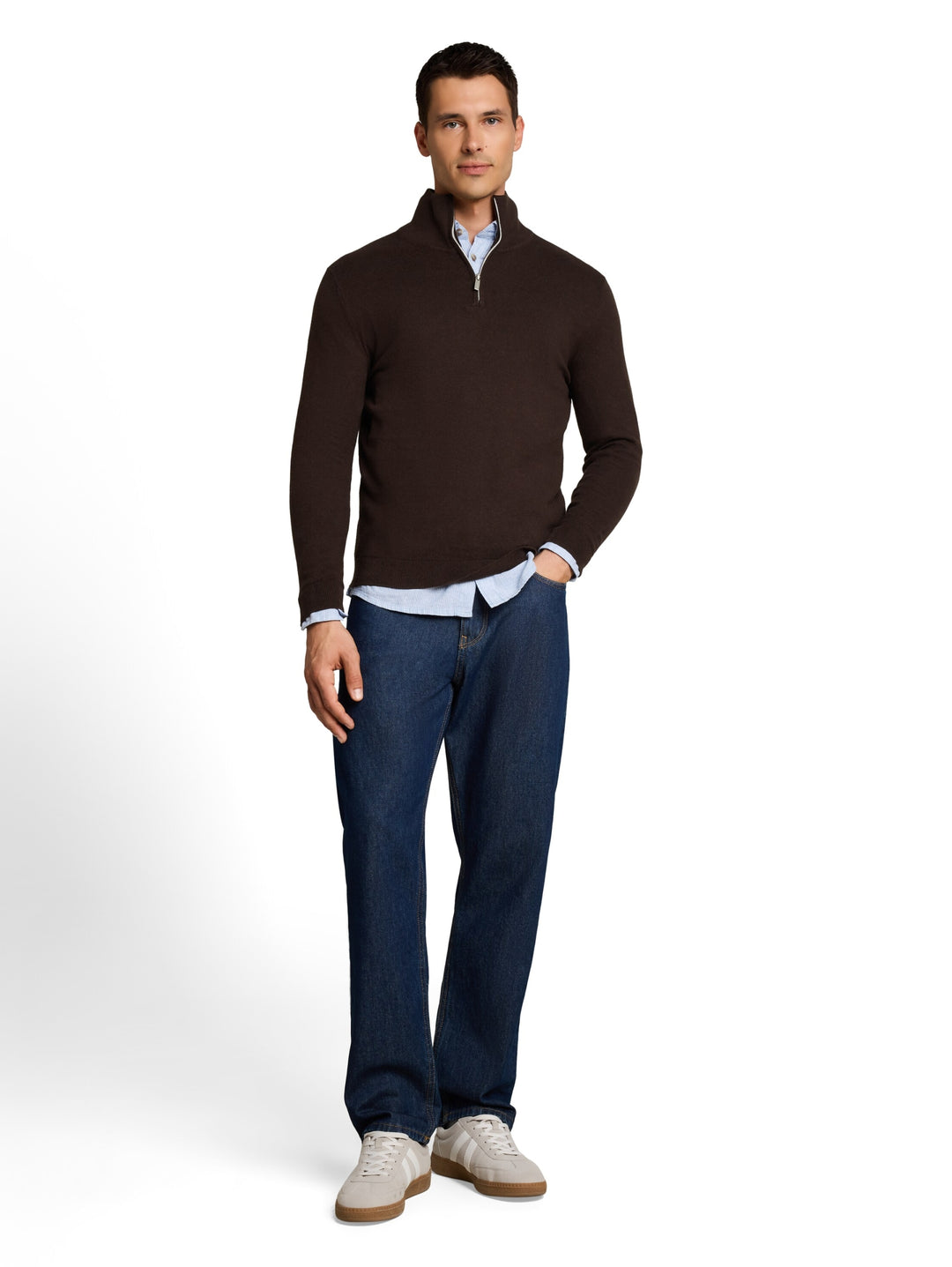 cotton cashmere troyer knit, dark chocolate brown melange 40781 Bild 3