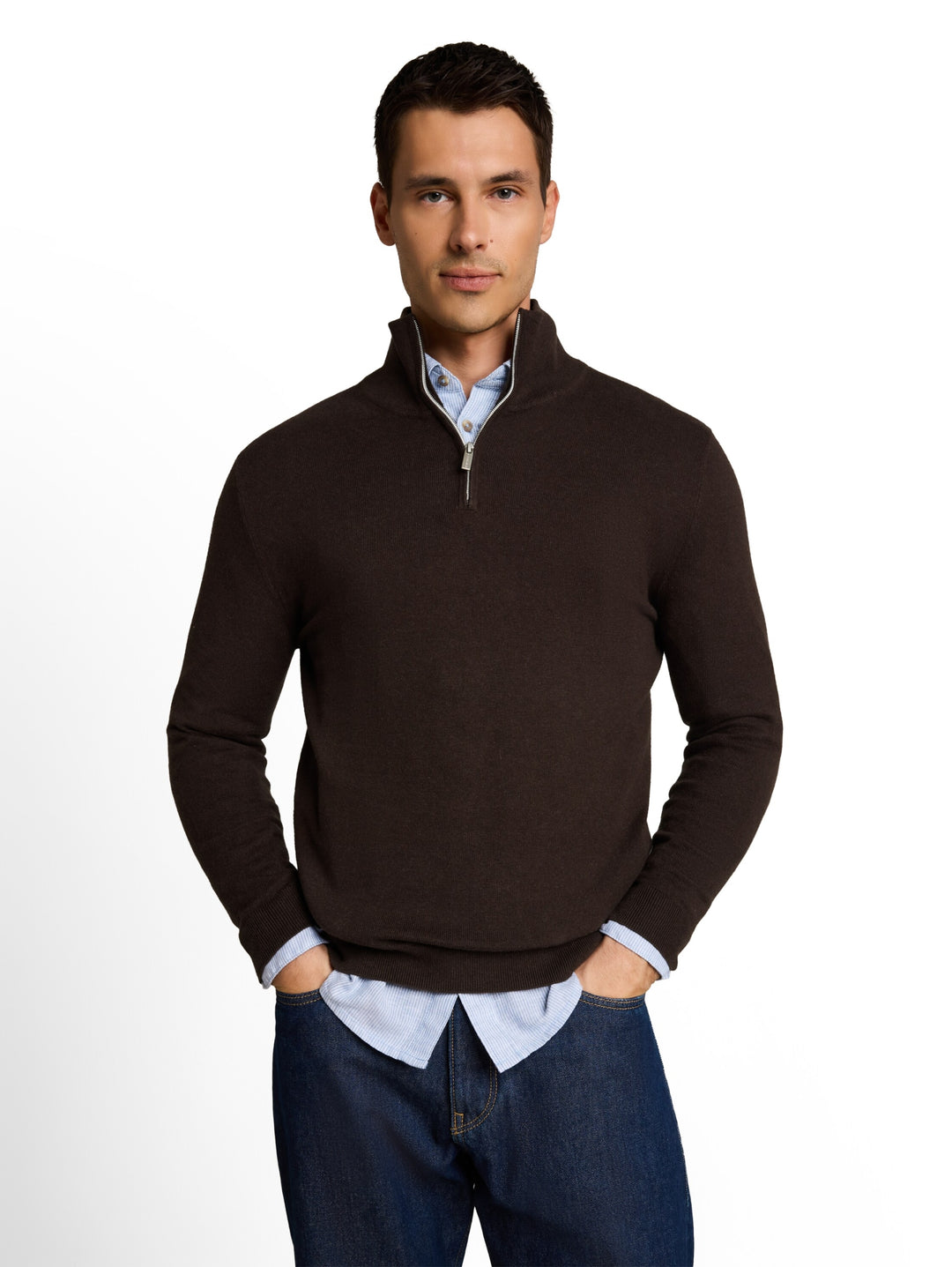 cotton cashmere troyer knit, dark chocolate brown melange 40781 Bild 5