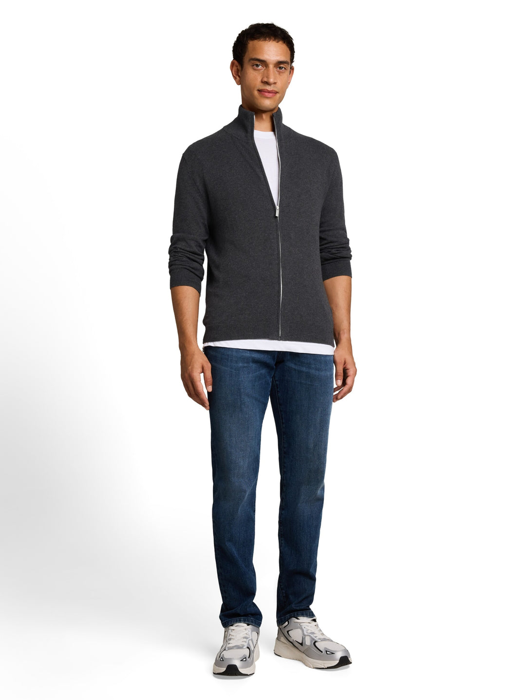 cotton cashmere zip jacket, Black Grey Melange 10617 Bild 3