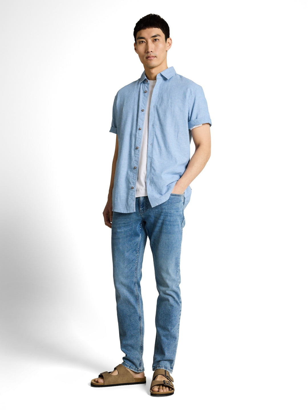 cotton linen shirt, bleeched blue chambray 39542 Bild 3