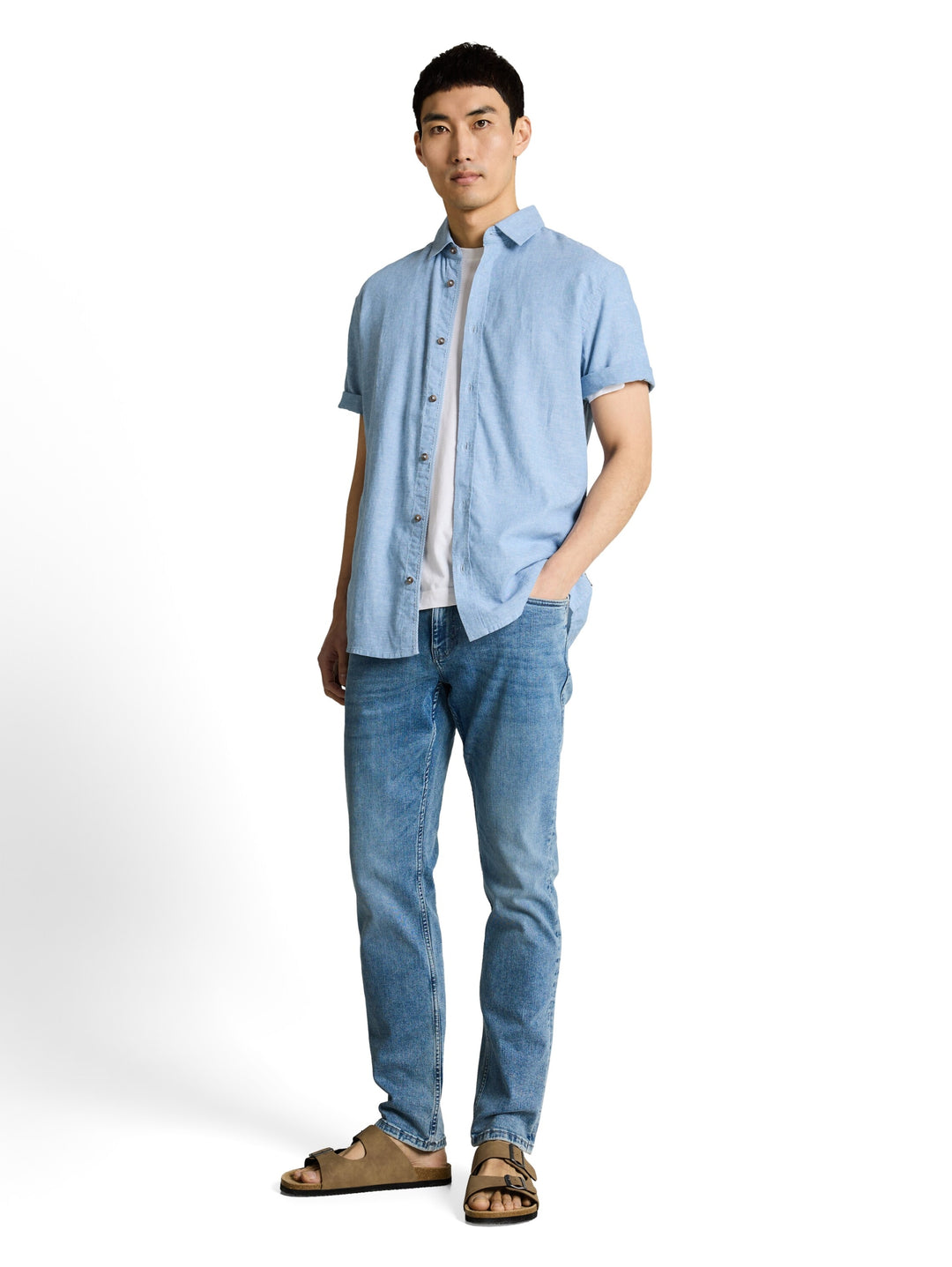 cotton linen shirt, bleeched blue chambray 39542 Bild 3