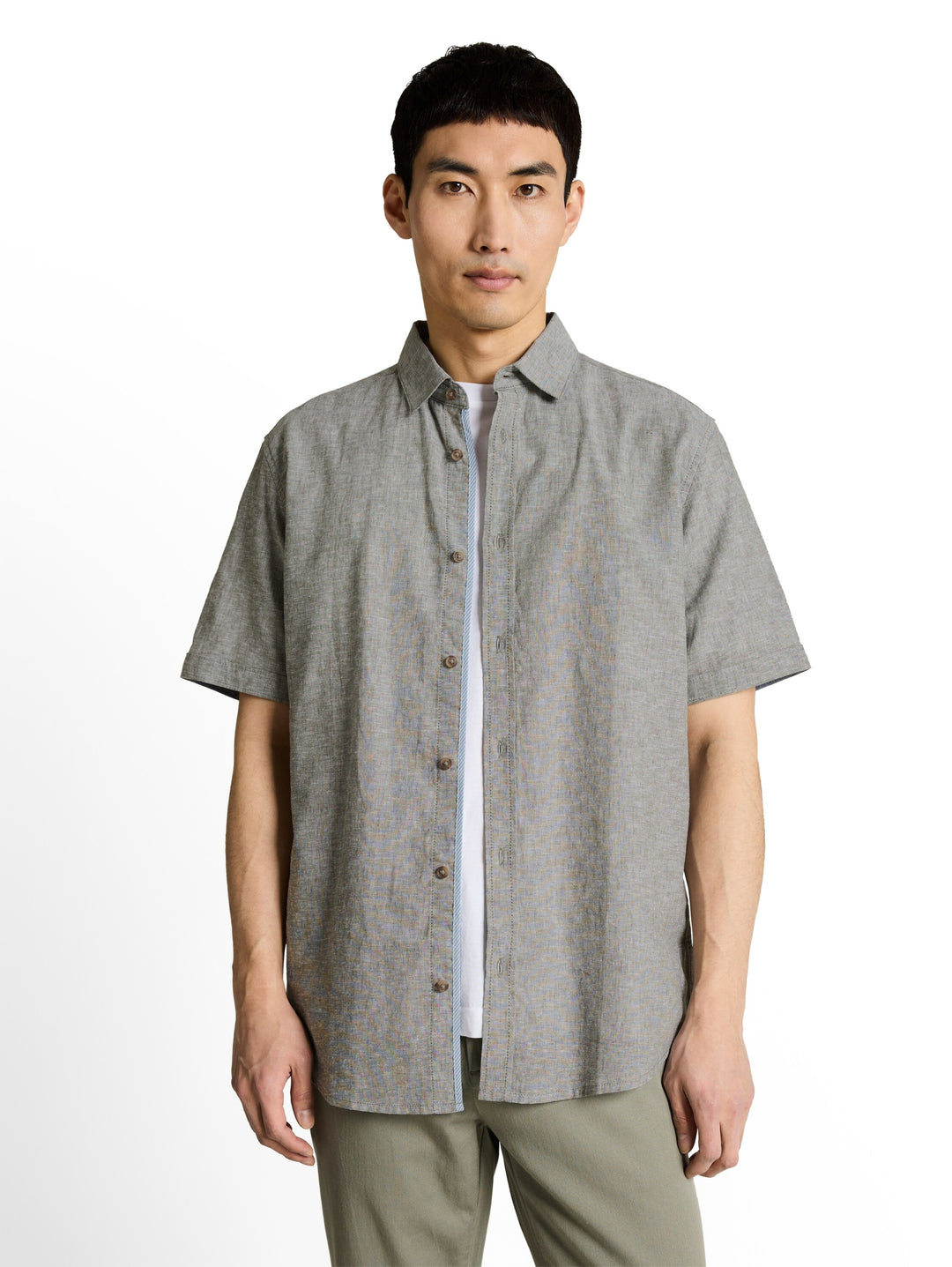 cotton linen shirt, faded leaf green chambray 39545 Bild 5