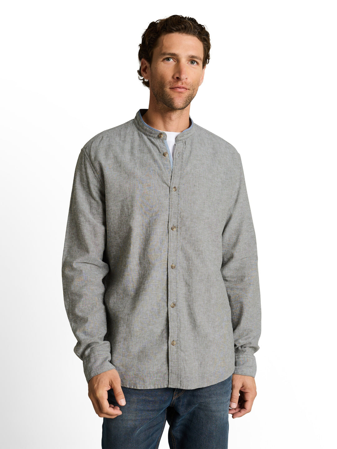 cotton linen shirt, faded leaf green chambray 39545 Bild 5