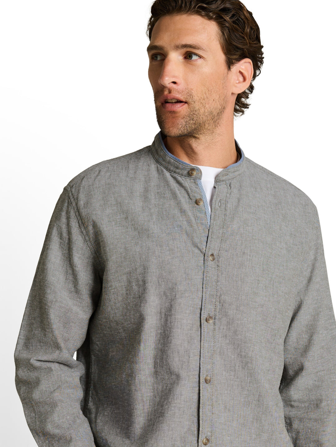 cotton linen shirt, faded leaf green chambray 39545 Bild 6