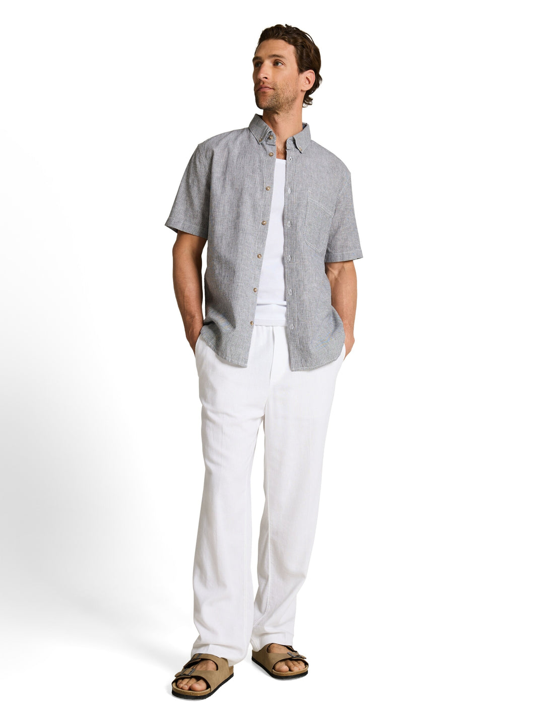 cotton linen shirt, navy white small stripe 39636 Bild 3