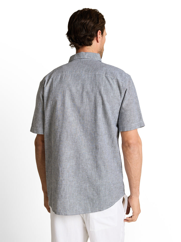 cotton linen shirt, navy white small stripe 39636 Bild 4