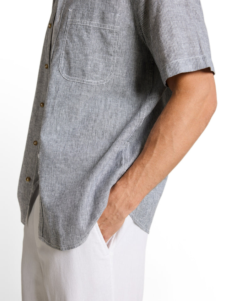 cotton linen shirt, navy white small stripe 39636 Bild 5