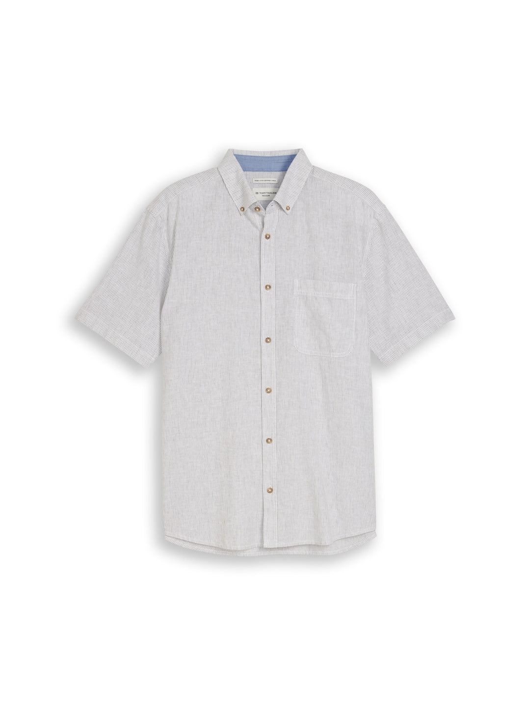 cotton linen shirt, white leaf green small stripe 39637 Bild 1