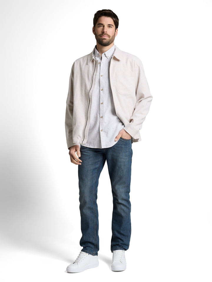 cotton linen shirt, white leaf green small stripe 39637 Bild 3