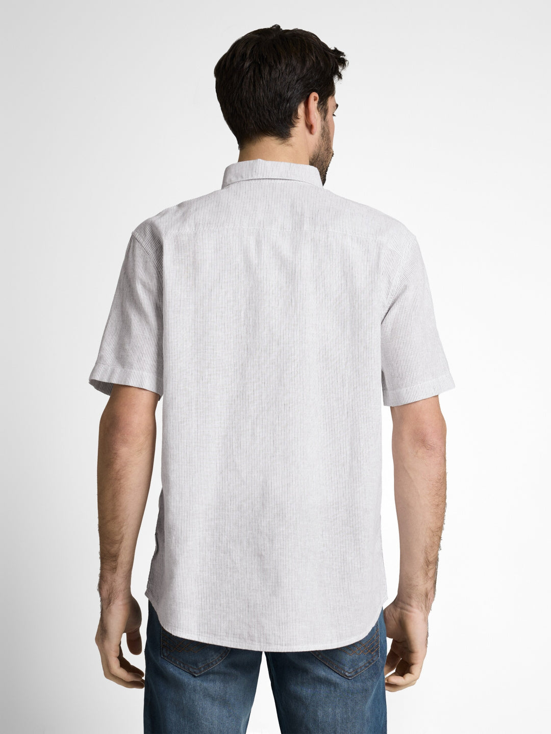 cotton linen shirt, white leaf green small stripe 39637 Bild 4