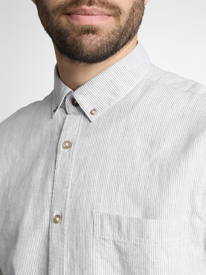 cotton linen shirt, white leaf green small stripe 39637 Bild 5