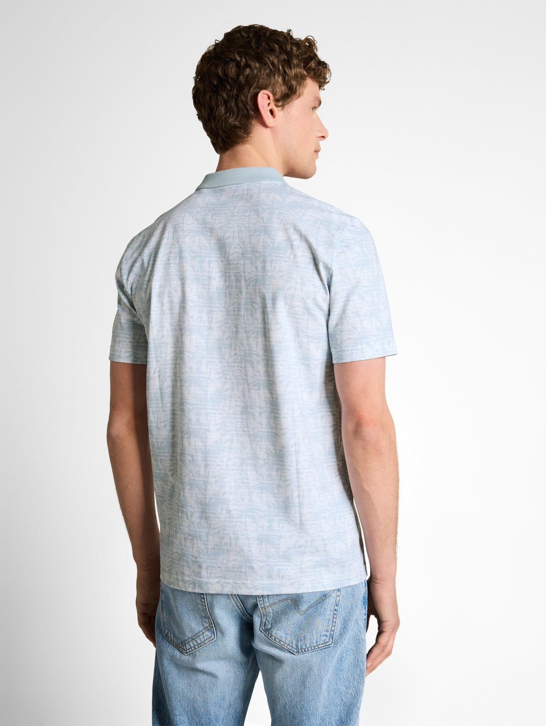 allover printed polo, light blue stripy palm print 39498 Bild 4