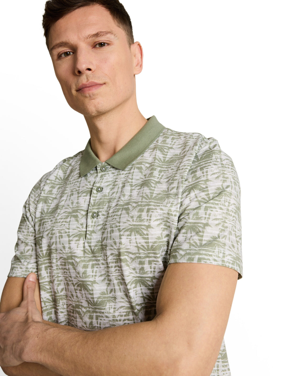 allover printed polo, sea spray stripy palm print 39499 Bild 6
