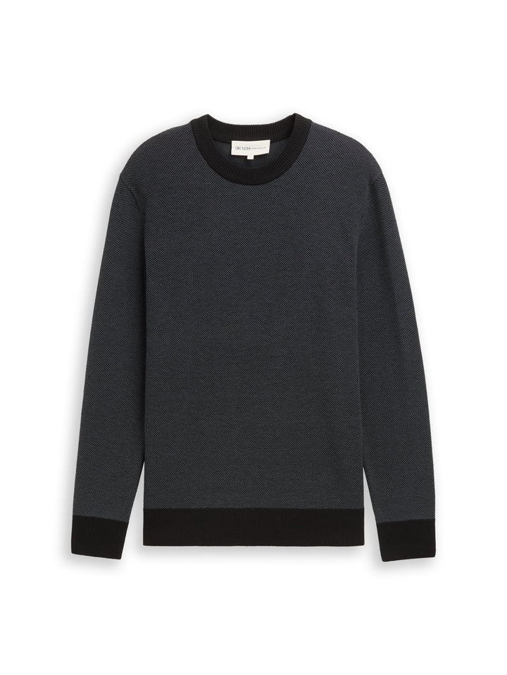 basic two tone crew neck knit, black grey structure 25557 Bild 1