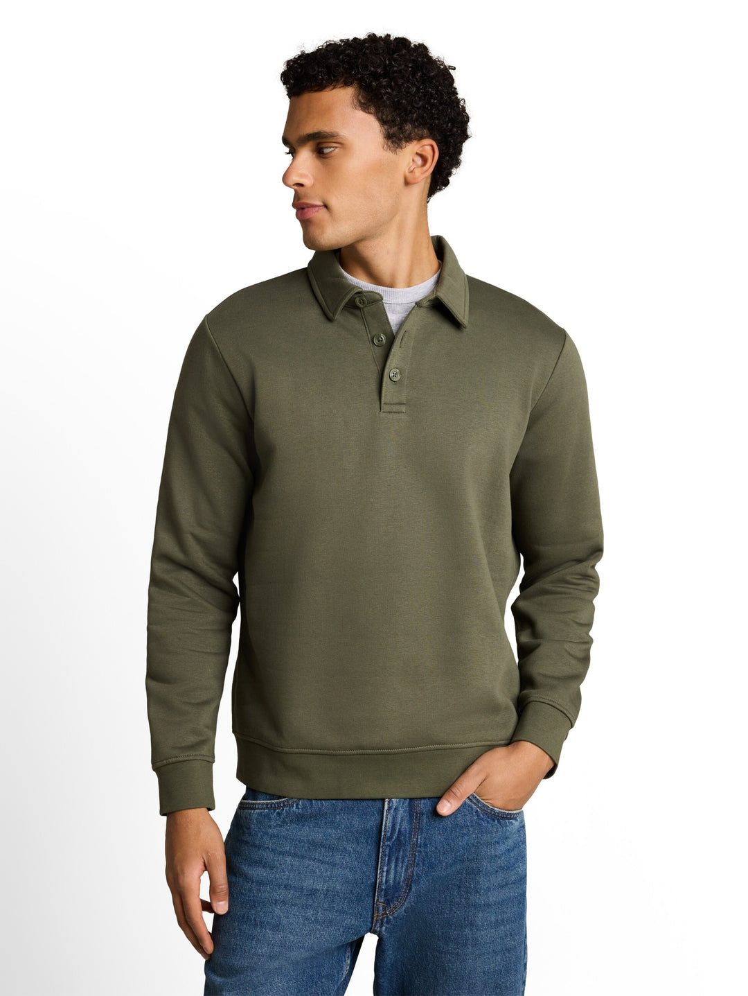 buttoned polo collar sweatshir, urban olive green 23802 Bild 5