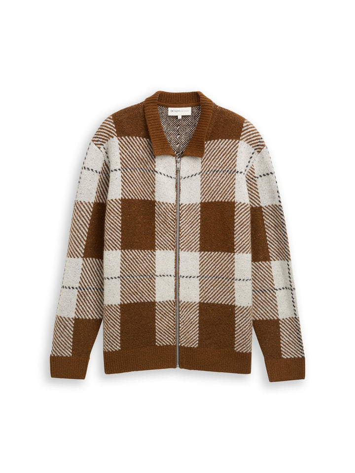 cosy check knitted jacket, brown offwhite big check 39123 Bild 1