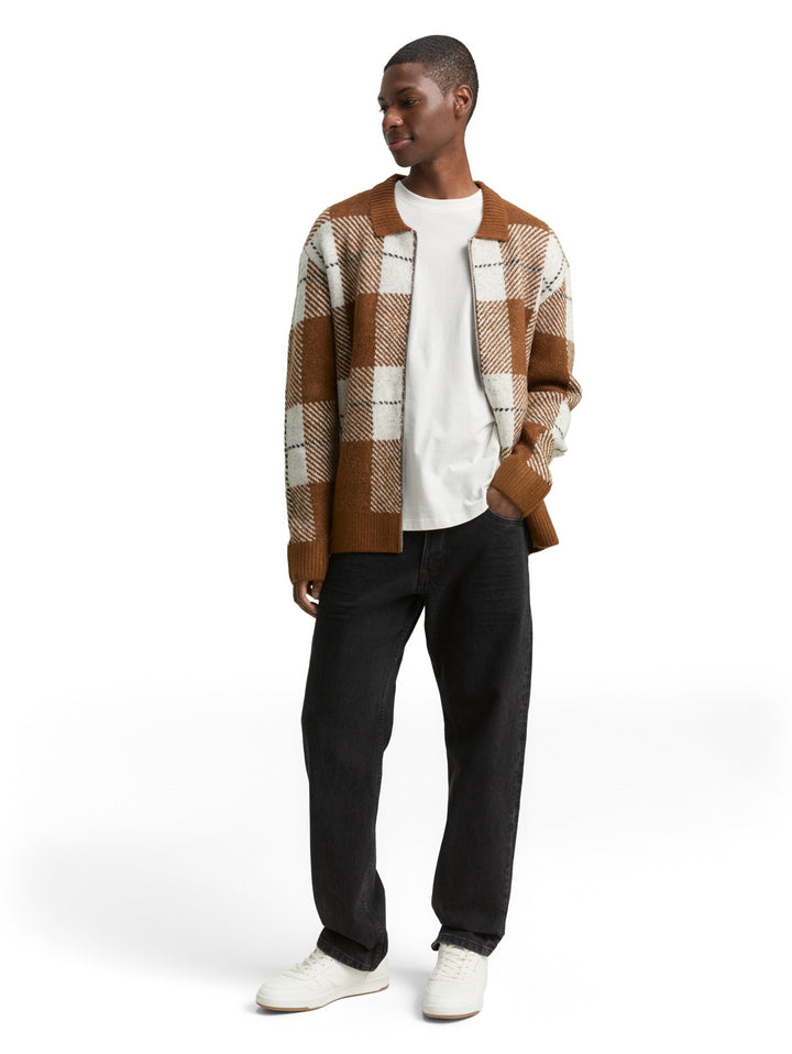 cosy check knitted jacket, brown offwhite big check 39123 Bild 3