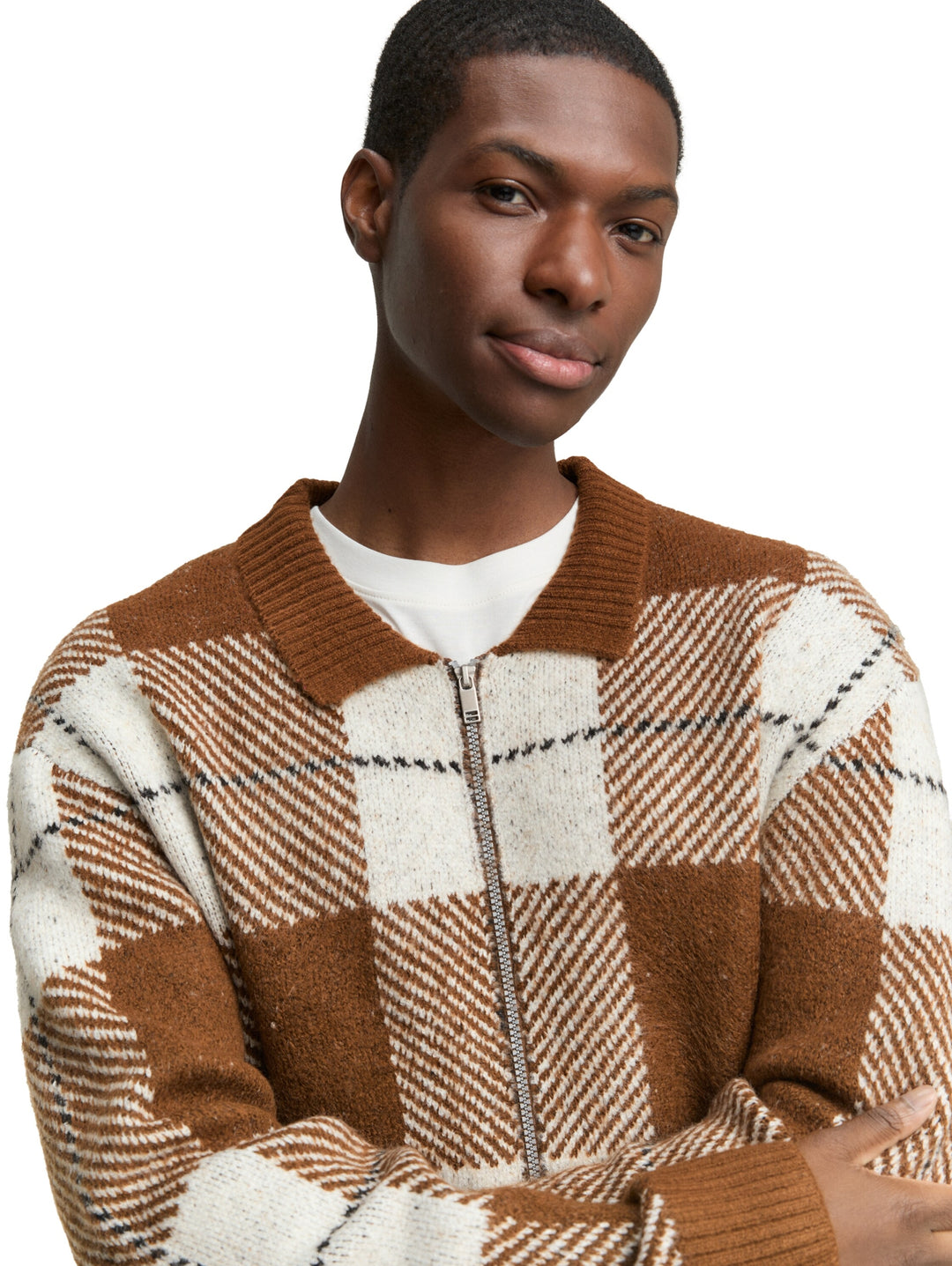 cosy check knitted jacket, brown offwhite big check 39123 Bild 6