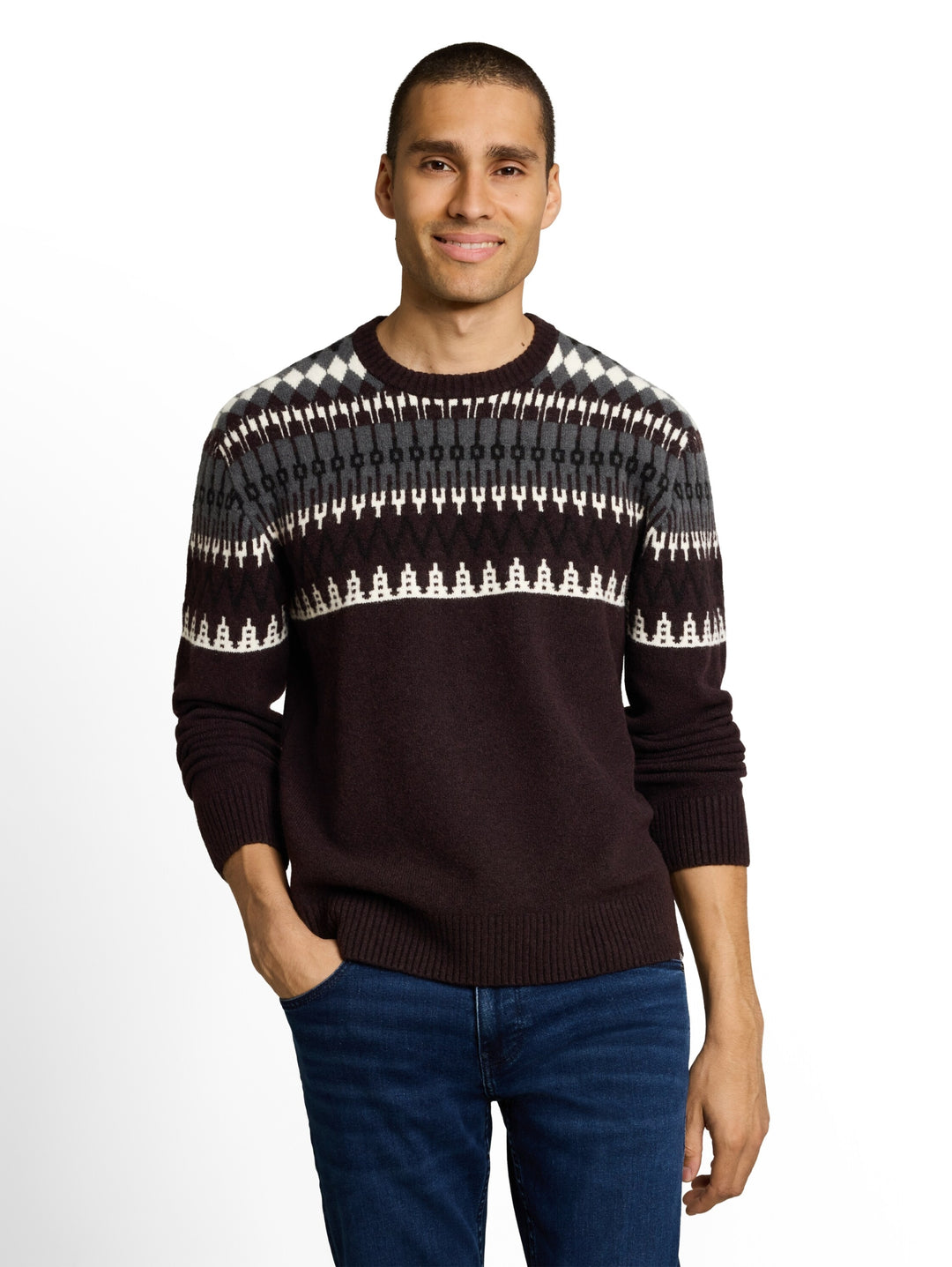 fair isle crew neck knit, dark plum fair isle design 41206 Bild 5