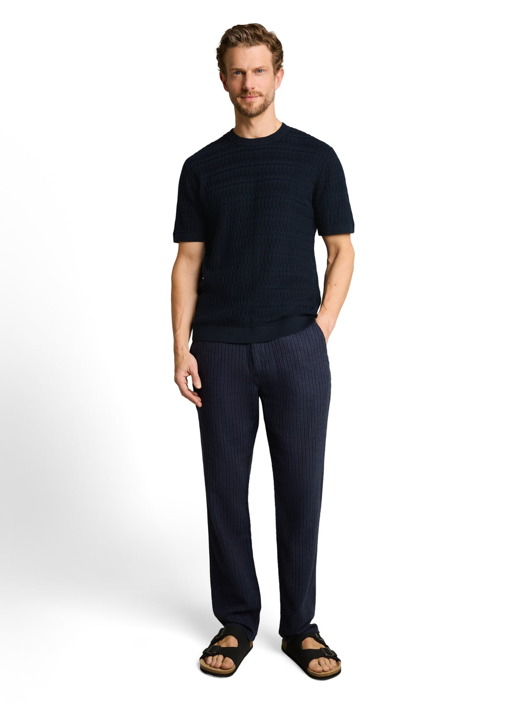 knit t-shirt with rib structur, sky captain blue 10668 Bild 3