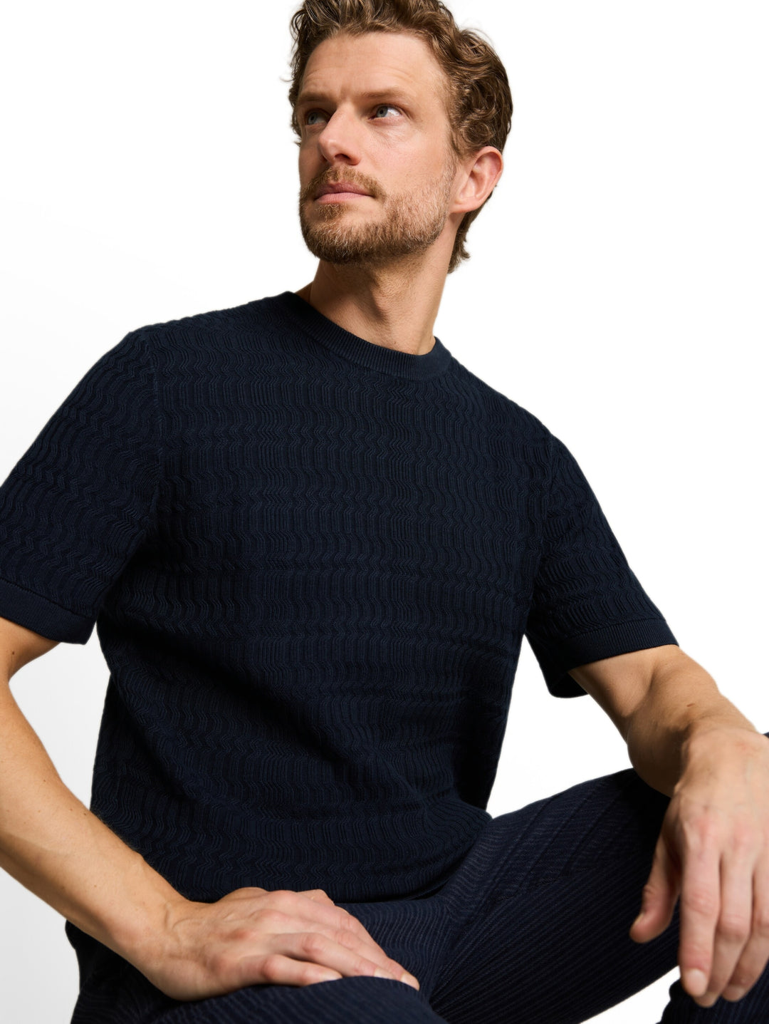 knit t-shirt with rib structur, sky captain blue 10668 Bild 5