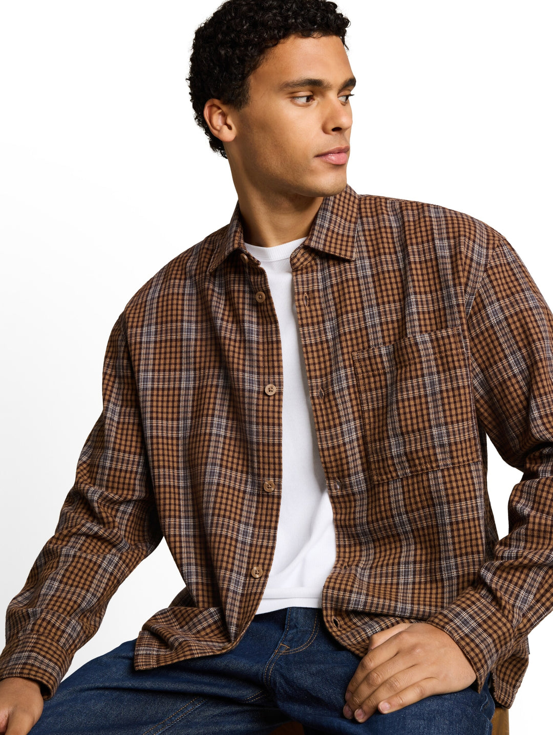 loose checked shirt, brown check 40645 Bild 5