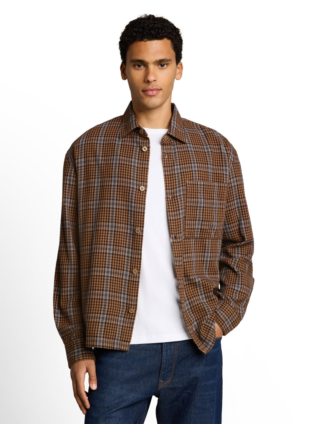 loose checked shirt, brown check 40645 Bild 6