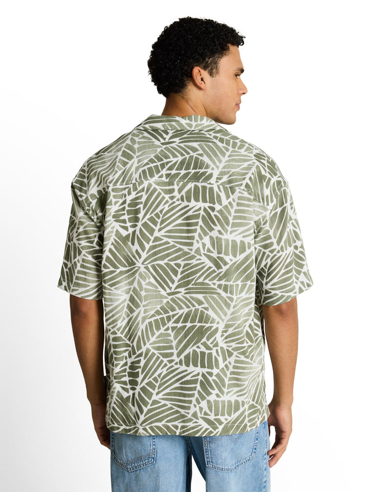 loose viscose cotton resort sh, green abstract leaf print 40307 Bild 4