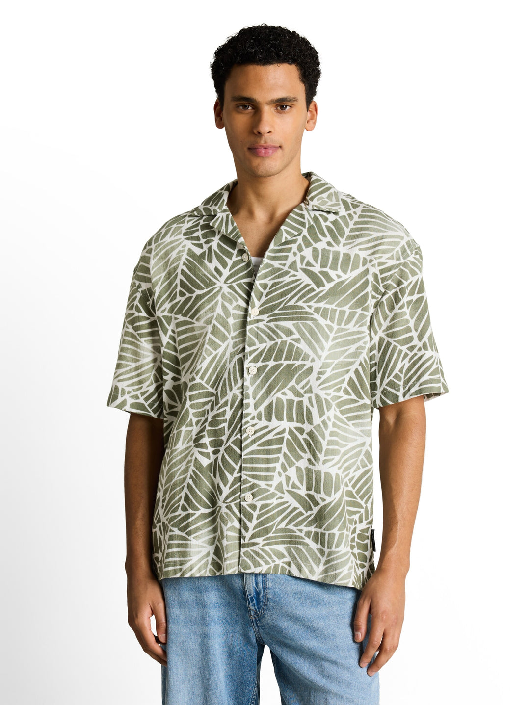loose viscose cotton resort sh, green abstract leaf print 40307 Bild 5