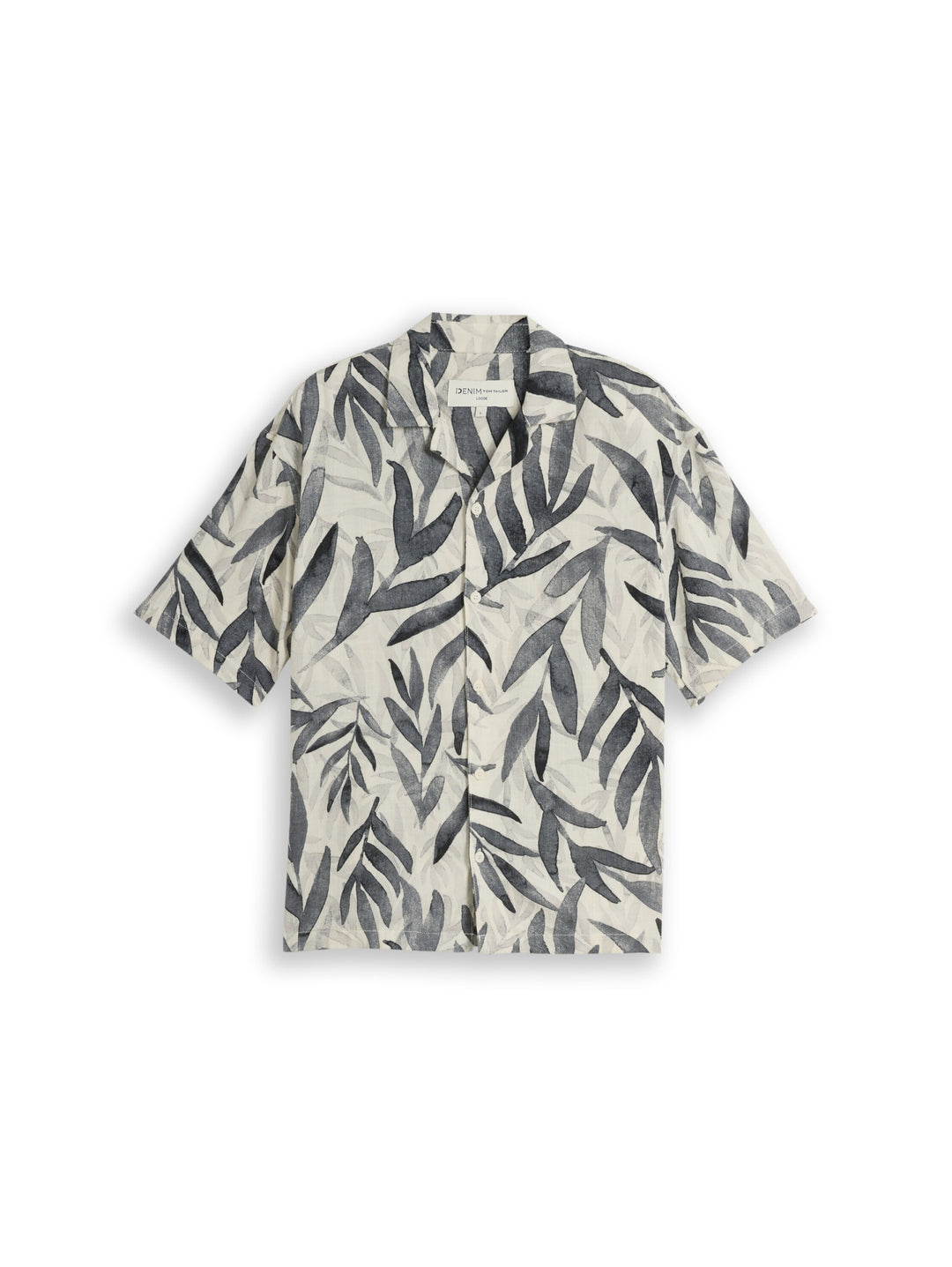 loose viscose cotton resort sh, white black watery leaf print 40507 Bild 1