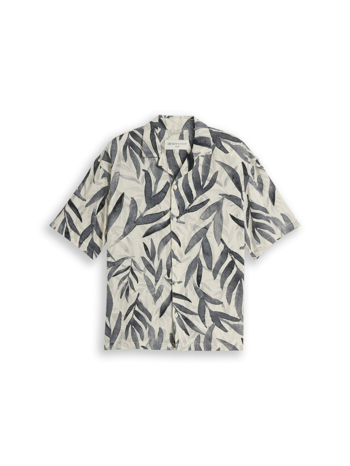 loose viscose cotton resort sh, white black watery leaf print 40507 Bild 1