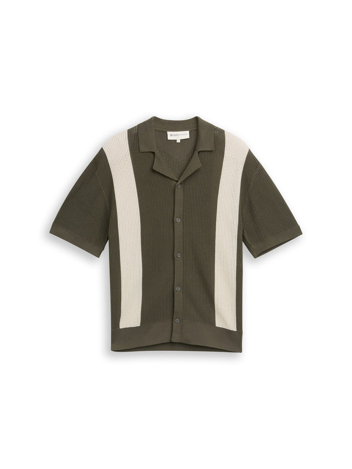 open knit polo, faded green white colorblock 39808 Bild 1