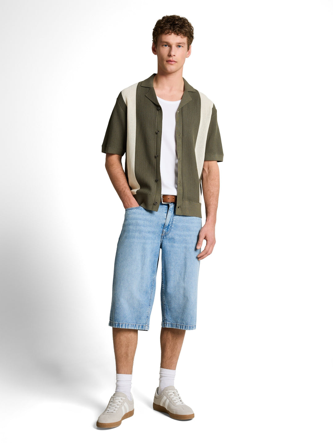 open knit polo, faded green white colorblock 39808 Bild 3