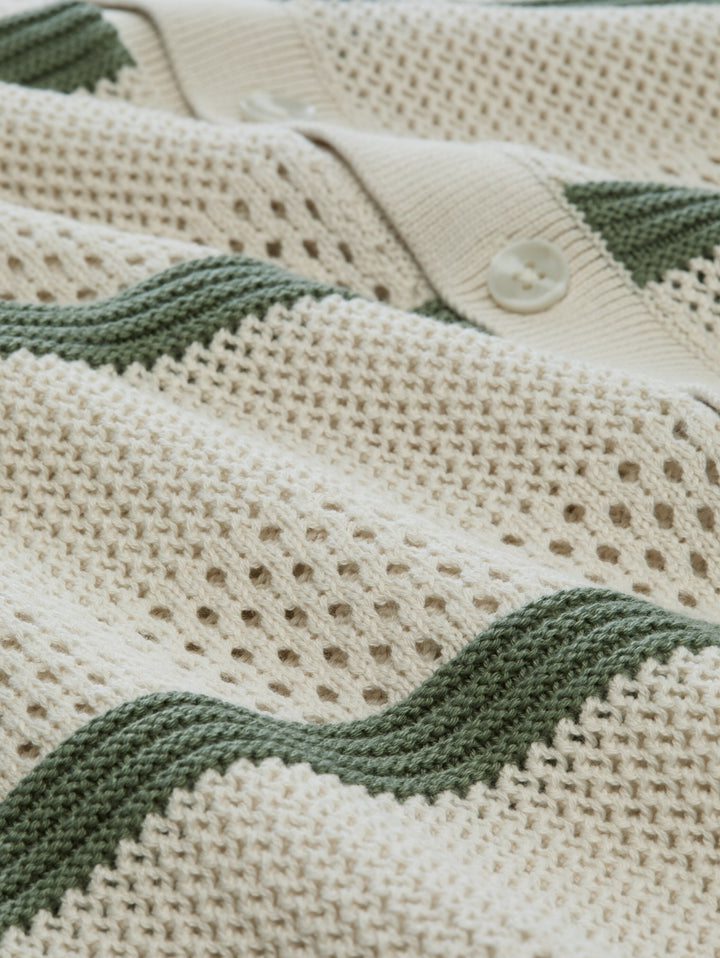 open knit polo jacket, sea spray white color block 40123 Bild 2