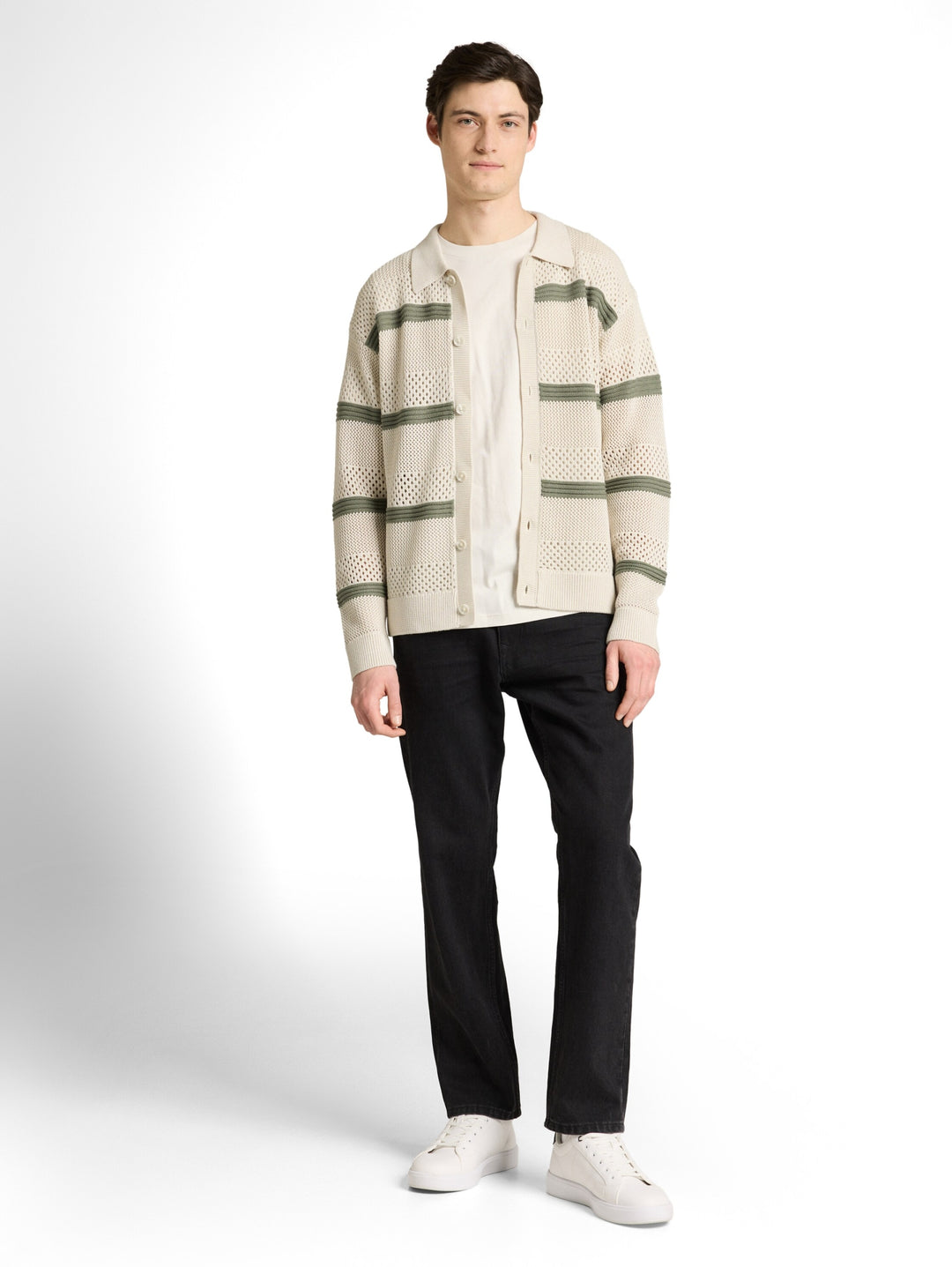 open knit polo jacket, sea spray white color block 40123 Bild 3