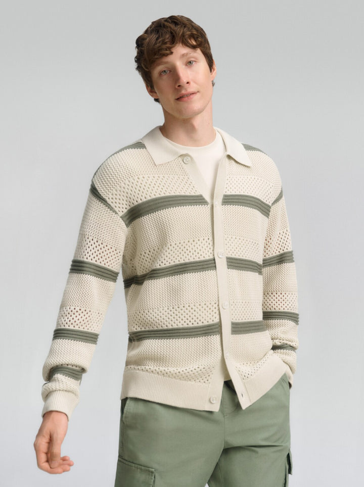 open knit polo jacket, sea spray white color block 40123 Bild 4