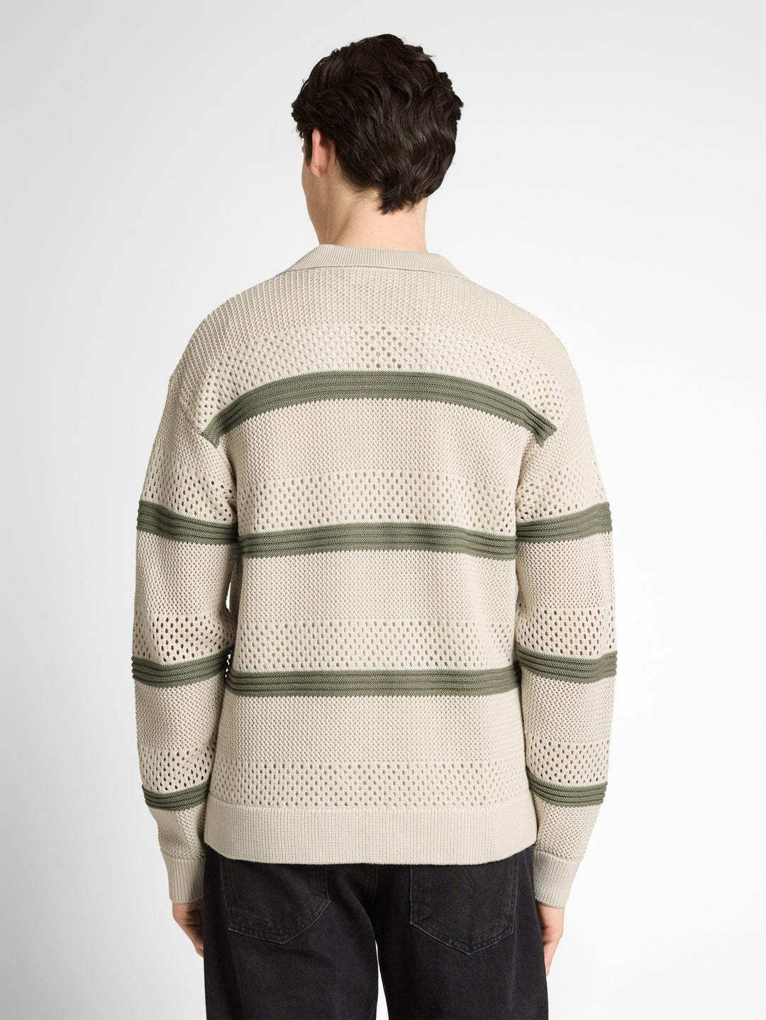 open knit polo jacket, sea spray white color block 40123 Bild 5