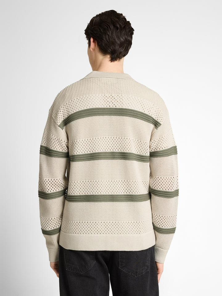 open knit polo jacket, sea spray white color block 40123 Bild 5