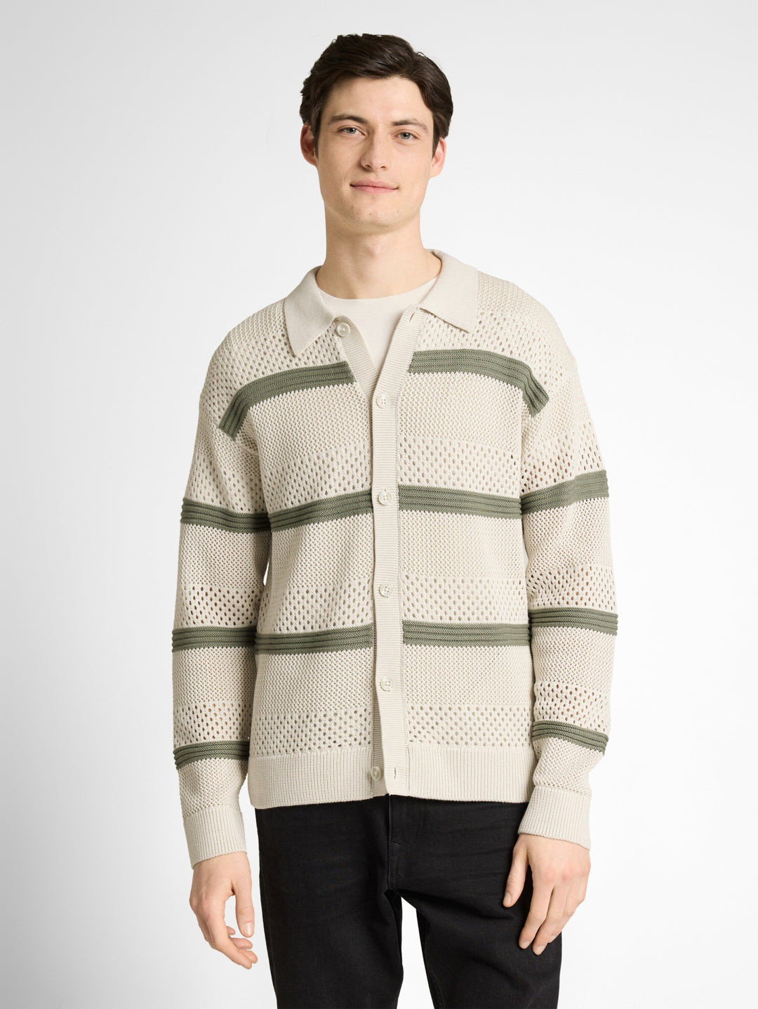 open knit polo jacket, sea spray white color block 40123 Bild 6