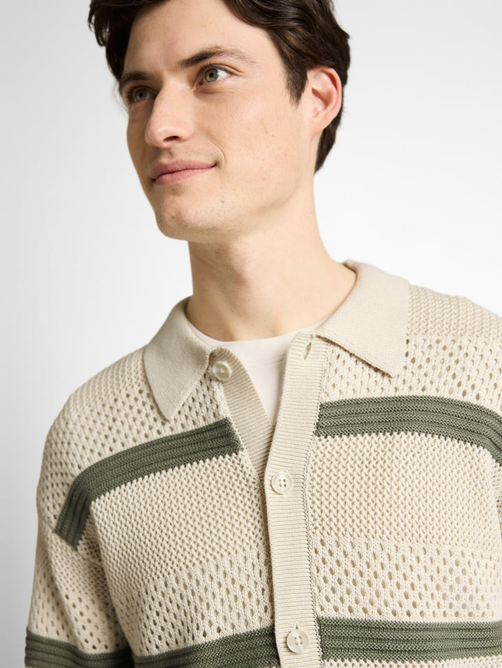 open knit polo jacket, sea spray white color block 40123 Bild 7